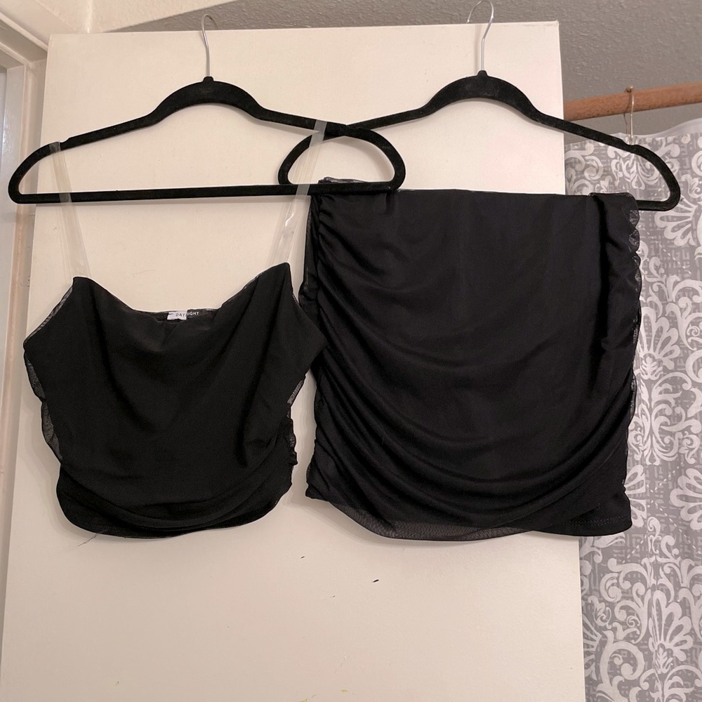 Mesh skirt set . Black . Size large . Brand new . Very stretchy !!